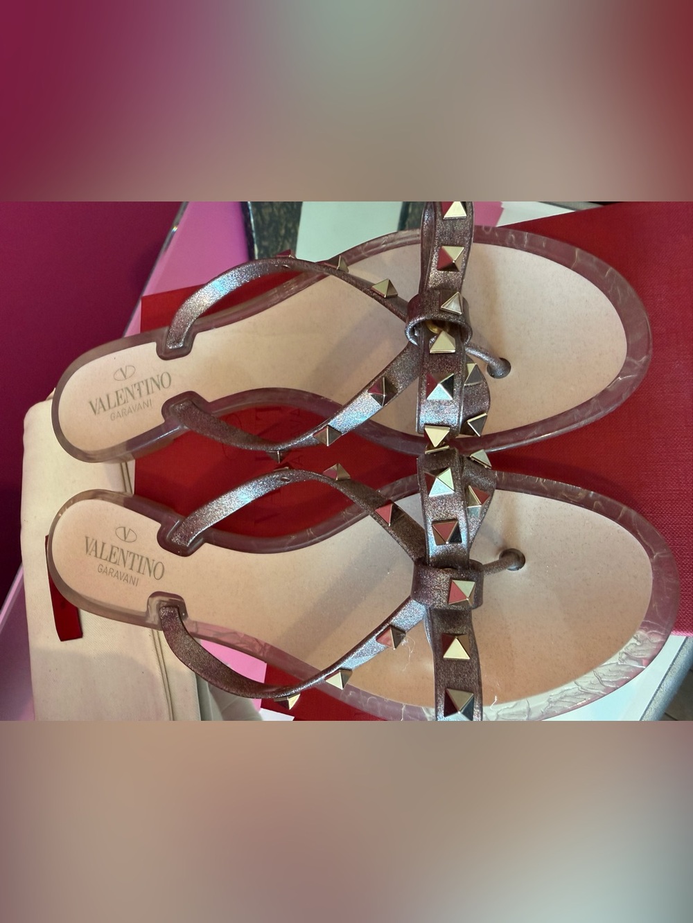 Valentino Rose Gold Studded Women's Sandals